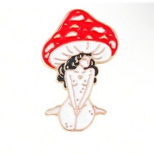 Sassy Red Mushroom Girl Lapel Pin Brooch, Great Gift!